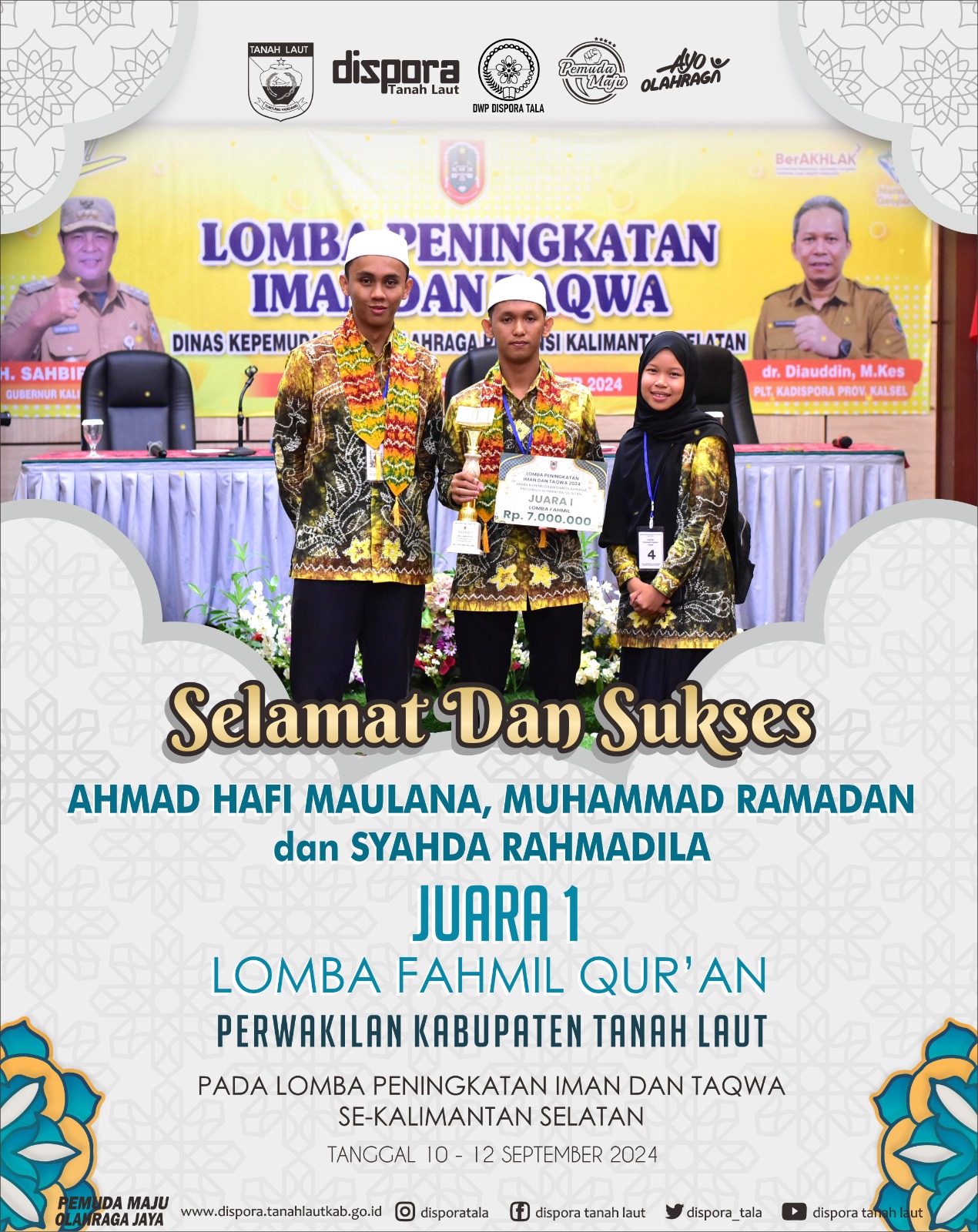 Perwakilan Kabupaten Tanah Laut Menjadi Juara Lomba Fahmil Qur'an